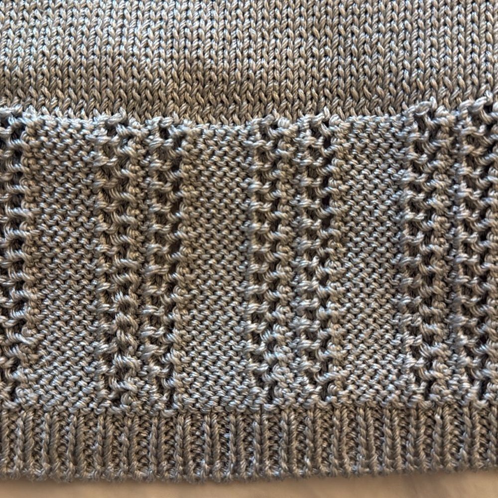 DKNY Petite Light Gray Metallic Long Sleeve Sweater with Open Knit Hem. Size S. - Picture 8 of 11